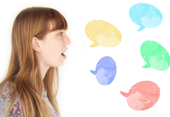 Woman practicing French pronunciation